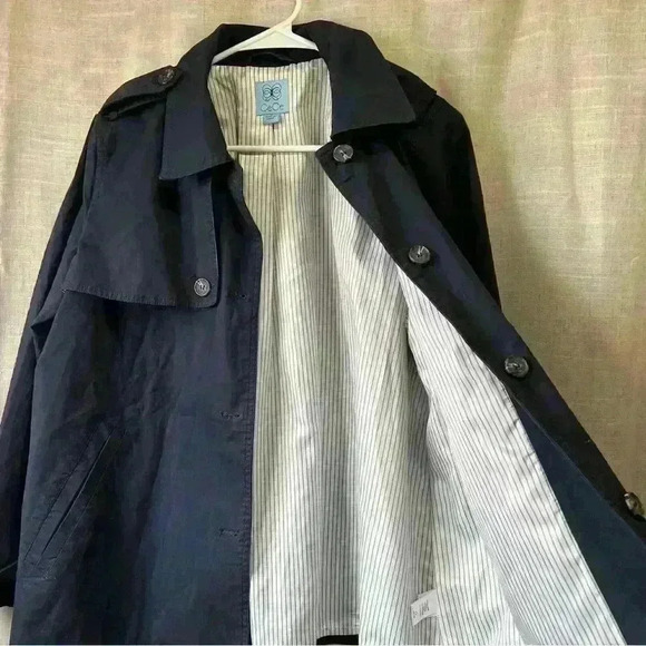 CeCe | (New With Tags) Navy Blue Women’s Cotton Twill Button Trench Coat Size 10 - Picture 4 of 10